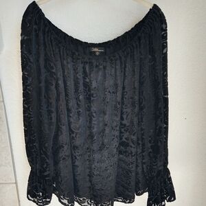 Dalia Women's Velvet Burnout Whimsigoth Dark Romantic Black Top Size Large